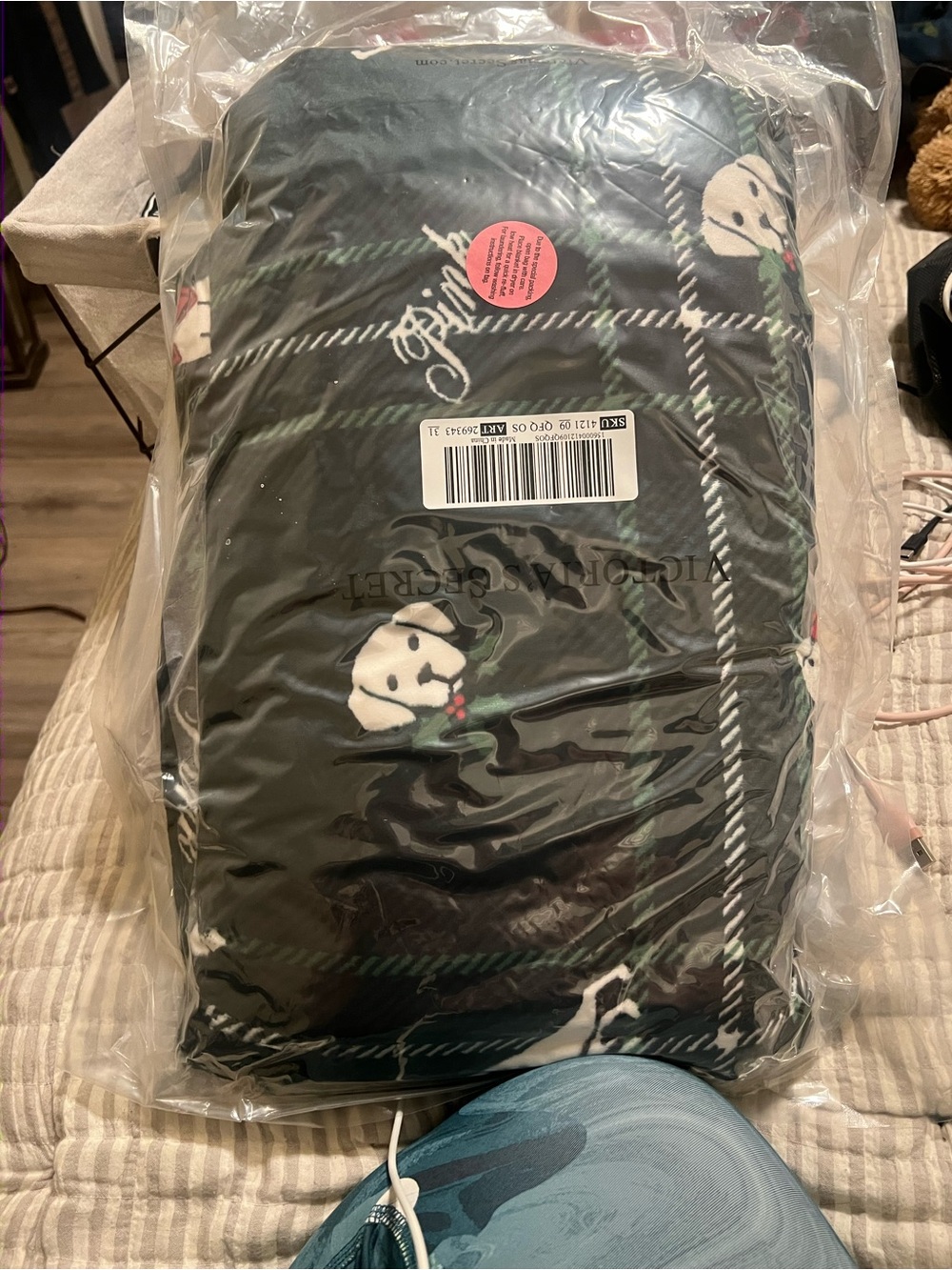 Victoria's Secret Black Plaid Dalmatian Holiday with Green Accents blanket